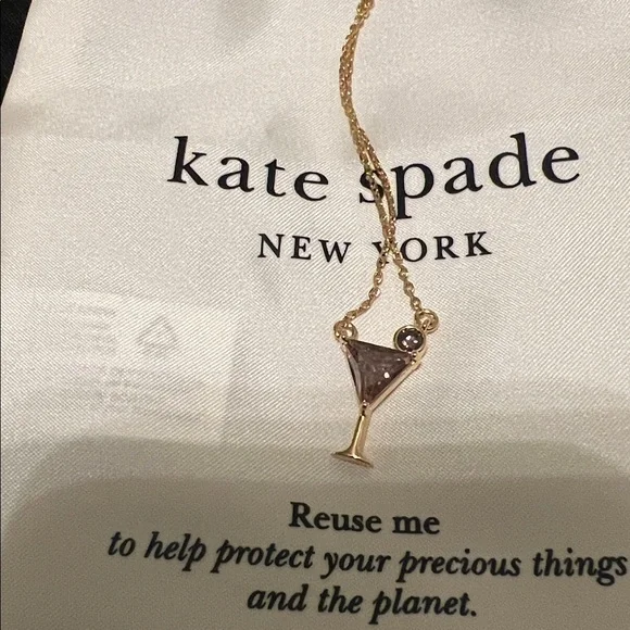 NWT KATE SPADE SHAKEN & BREW MARTINI NECK. & EARRINGS SET CHAMPAGNE & GOLD COLOR - Picture 11 of 13